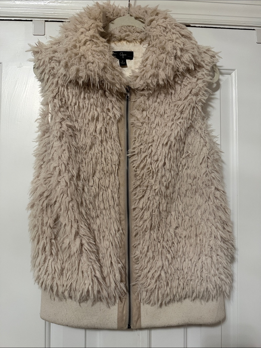 Aqua Cream Faux Fur Vest with Zipper